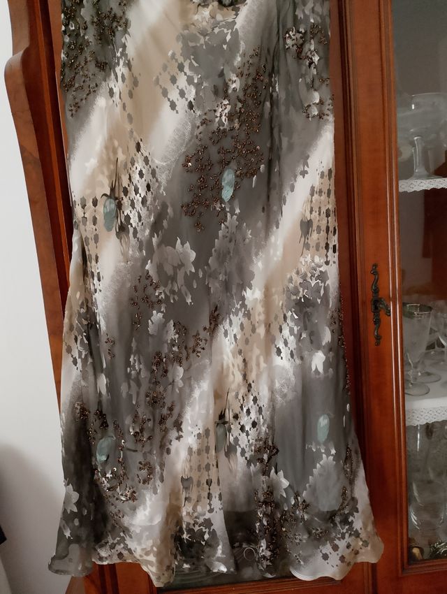 Gonna seta beige/grigio tg 48 vedi maglia grigia