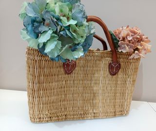 Capazo mimbre asas cuero