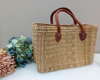 Capazo mimbre asas cuero