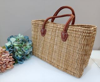 Capazo mimbre asas cuero