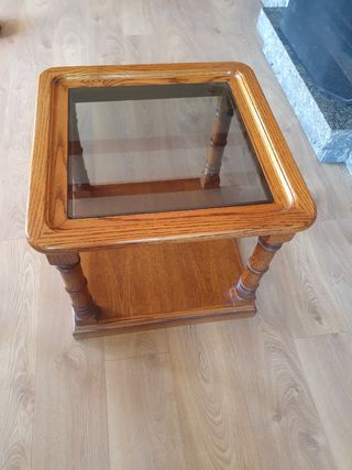 Dos mesitas de centro 2 niveles - Madera y cristal