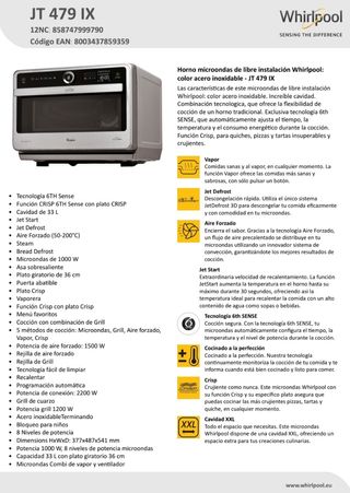 Horno microondas WHIRLPOOL JT 479 IX