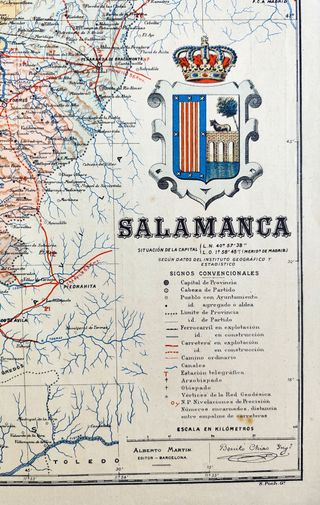1913 - SALAMANCA ANTIGUO MAPA DE PROVINCIA