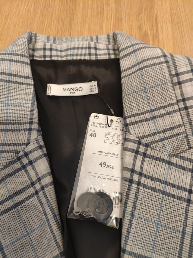 Chaqueta cuadros Mango - Talla 40