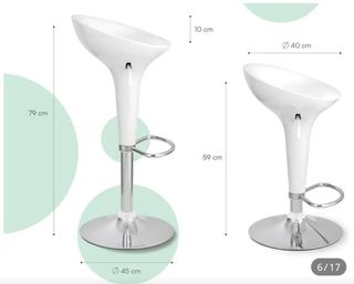 2 Taburetes bar giratorios blanco-plata