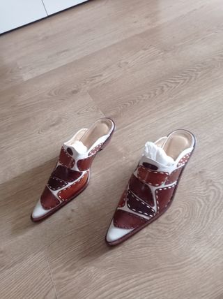 Bailarinas de cuero: marrón y blanco 