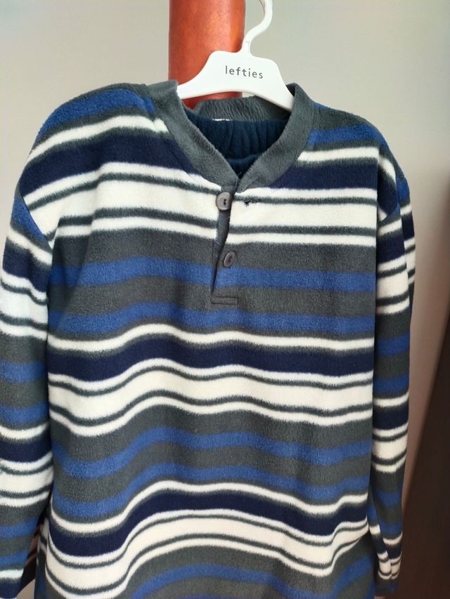 Pijama franela a rayas azul-gris - Talla S
