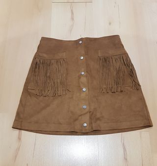 Minifalda ante marrón Mango - Talla S