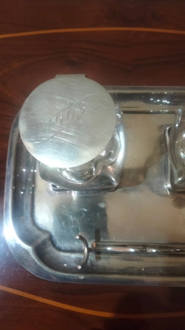 MAESTOSA SCRIVANIA A DOPPIO CALAMAIO IN CRISTALLO ARGENTATO