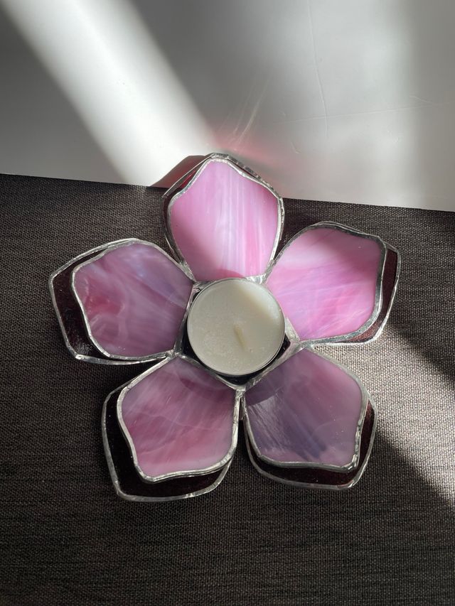 Portacandela vetro Tiffany rosa