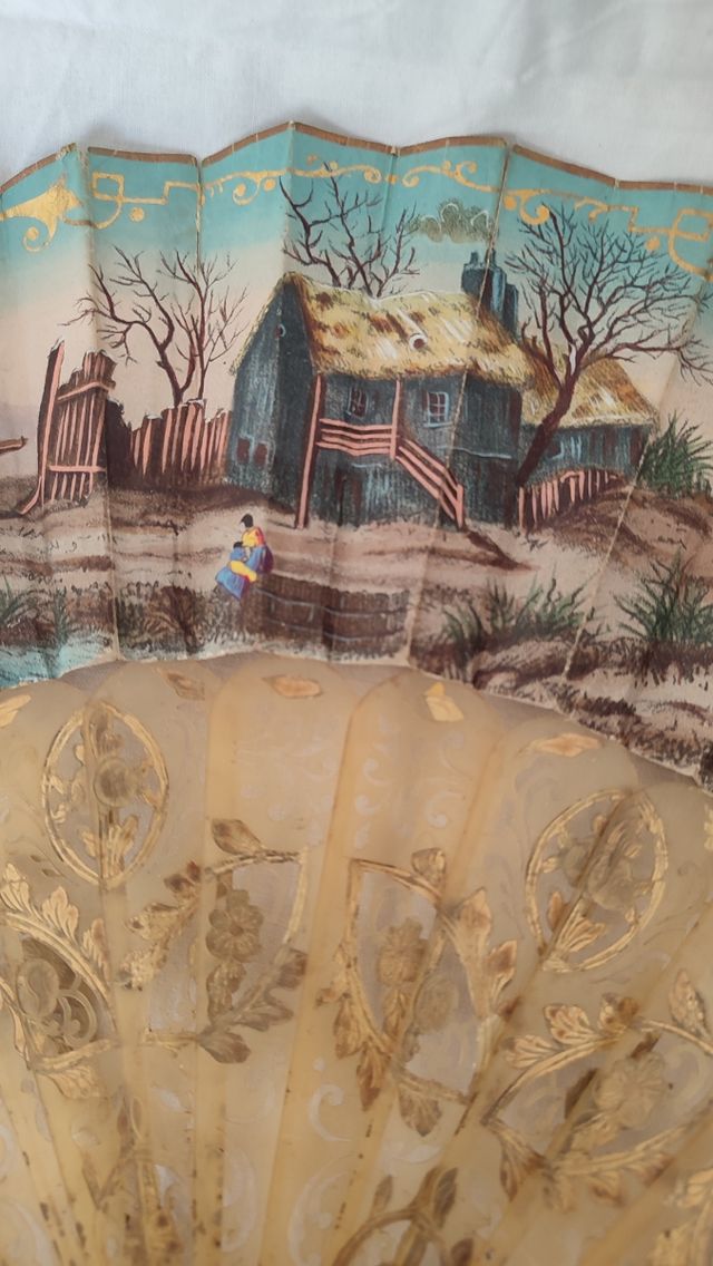 Abanico siglo XIX pintado a mano a dos caras