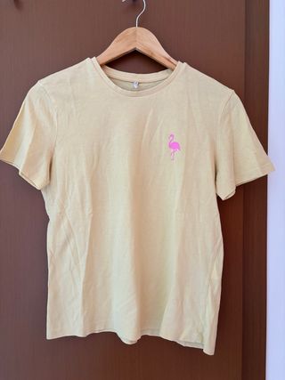T-shirt gialla fenicottero rosa