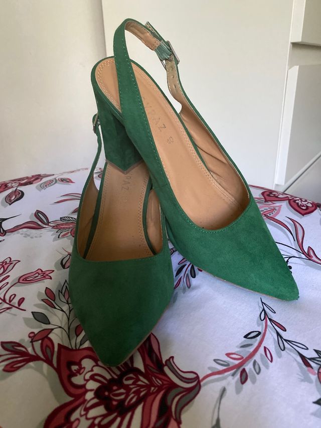 Zapatos salón destalonados verdes 40