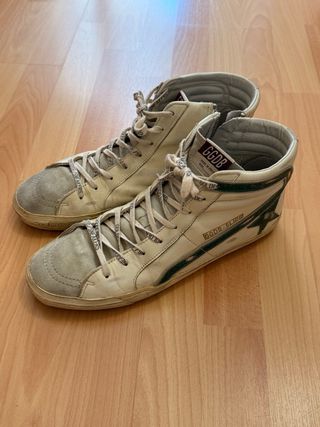Golden Goose Slide altas verdes y blancas, talla 4