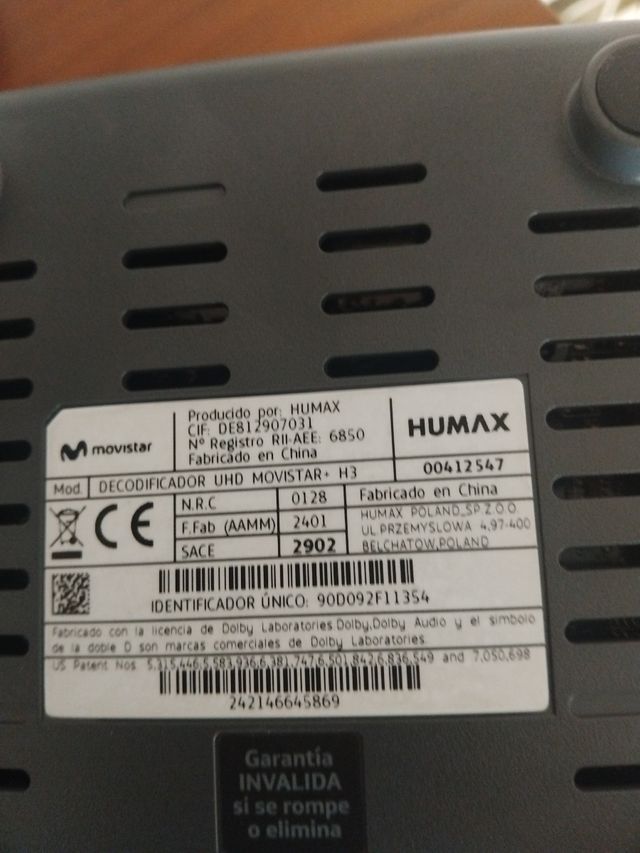 Descodificador Movistar + mando + repetidor