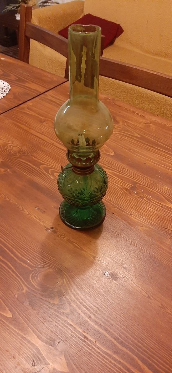 Lampada Olio Vetro Verde Vintage