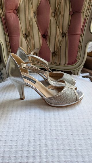 Zapatos Fiesta Plata Brillantes Talla 38