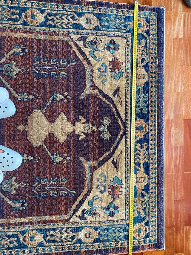 Alfombra lana azul y marrón 2 m largoX 1,35 ancho