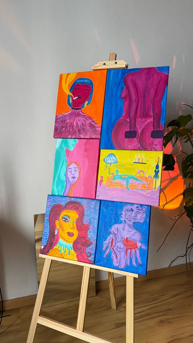 6 Cuadros acrílicos multicolor