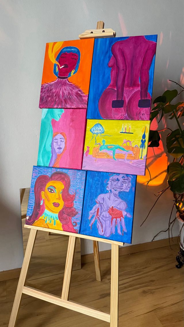 6 Cuadros acrílicos multicolor