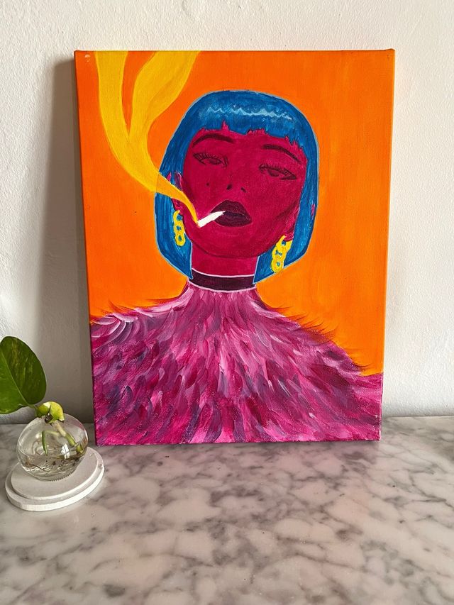 Cuadro acrílico - Mujer fumando - feminidad