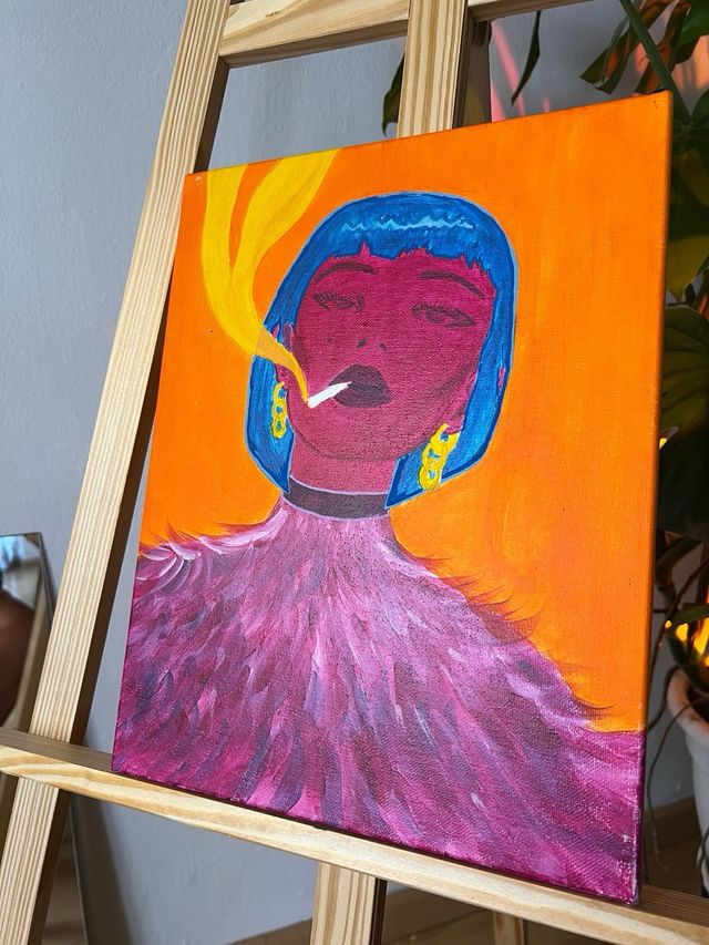 Cuadro acrílico - Mujer fumando - feminidad