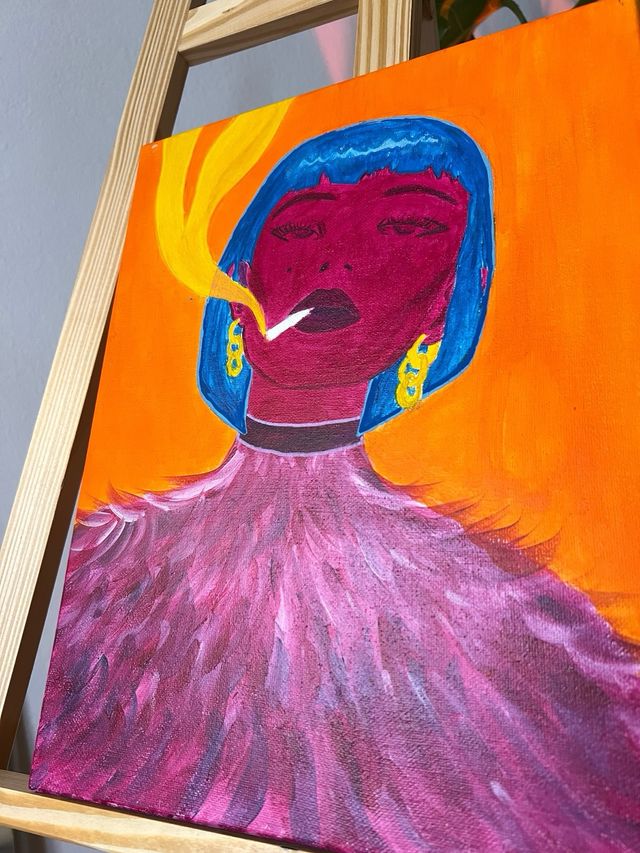 Cuadro acrílico - Mujer fumando - feminidad