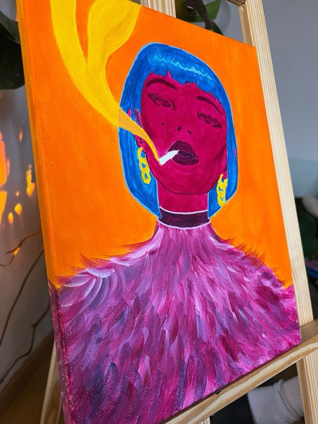 Cuadro acrílico - Mujer fumando - feminidad