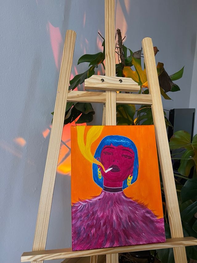 Cuadro acrílico - Mujer fumando - feminidad