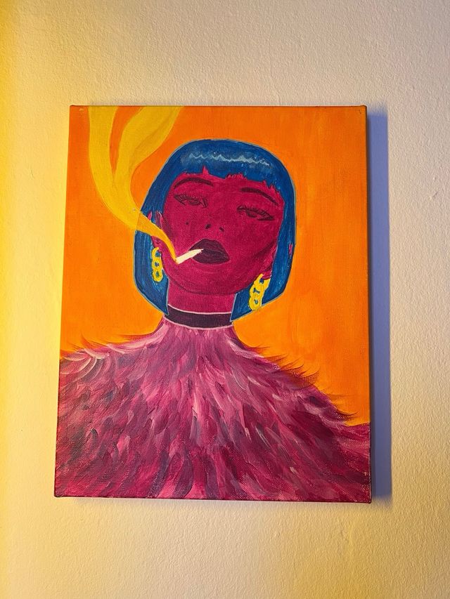 Cuadro acrílico - Mujer fumando - feminidad