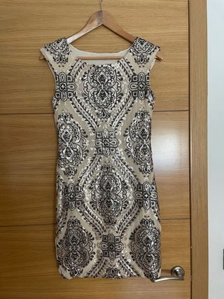 Vestido fiesta beige y dorado