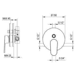 Grifo empotrado de 2 vías Palazzani para ducha