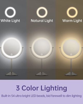 Espejo de maquillaje iluminado recargable 10x