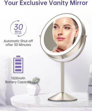 Espejo de maquillaje iluminado recargable 10x