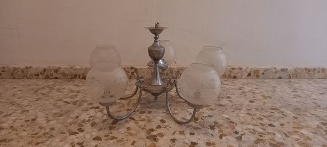 Lampara 5 brazos metal plata