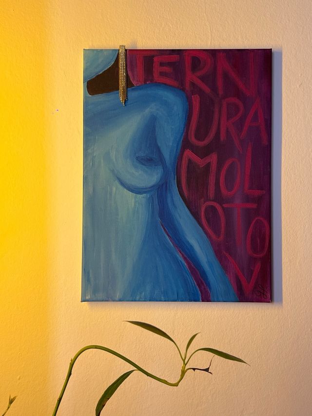 TERNURA MOLOTOV- -Cuadro acrílico azul y morado-/