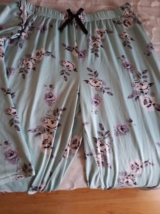 Pijama manga corta estampado flores - Azul verdo