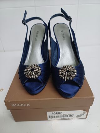 Zapatos Menbur Fiesta -talla 39.Raso.Azul noche.