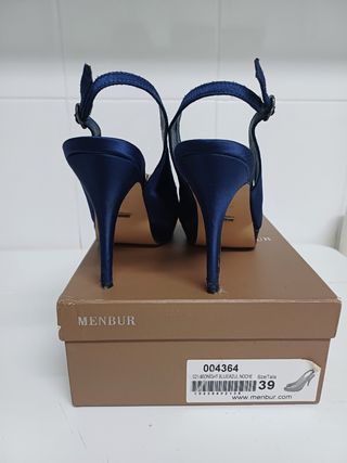 Zapatos Menbur Fiesta -talla 39.Raso.Azul noche.