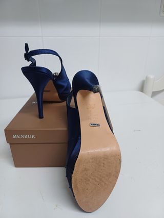 Zapatos Menbur Fiesta -talla 39.Raso.Azul noche.