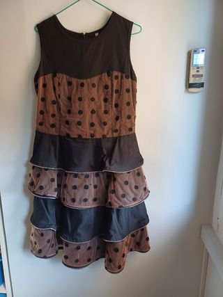 Vestido marrón y negro lunares - Talla 44-46