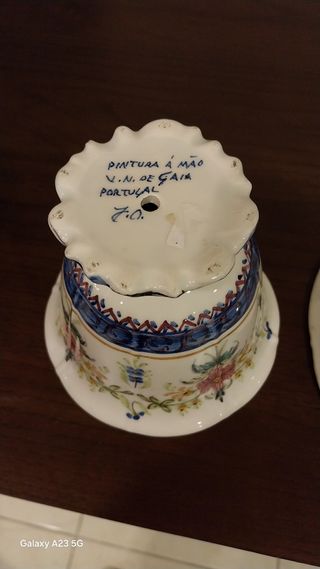 Jogo de açucareiro porcelana azul e branco