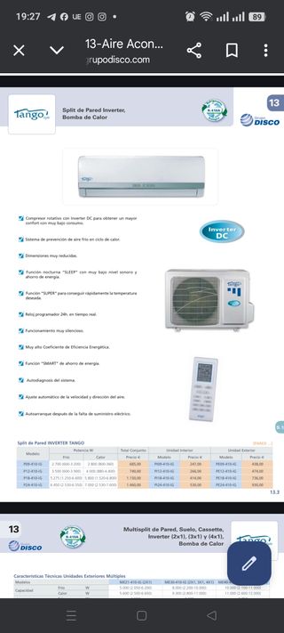 Aire acondicionado Tango Inverter p512