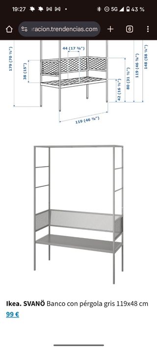Banco + cojín jardín Ikea Svanö - Gris metal