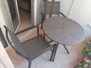Mesa+sillas terraza metal gris oscuro
