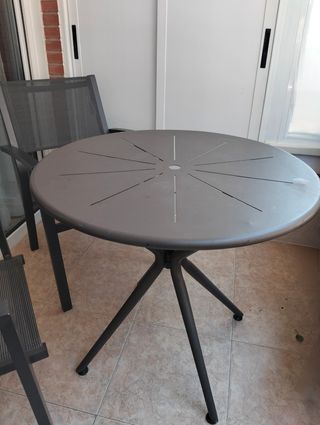 Mesa+sillas terraza metal gris oscuro