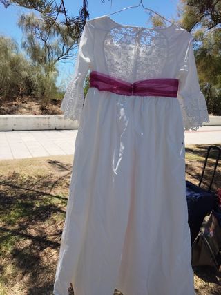Traje comunión niña blanco-rosa
