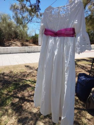 Traje comunión niña blanco-rosa