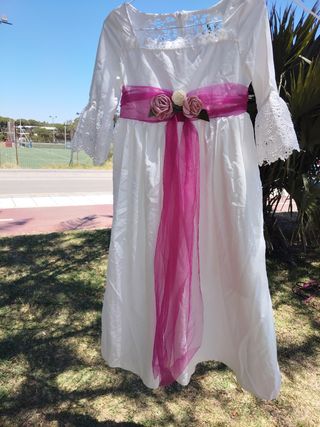 Traje comunión niña blanco-rosa