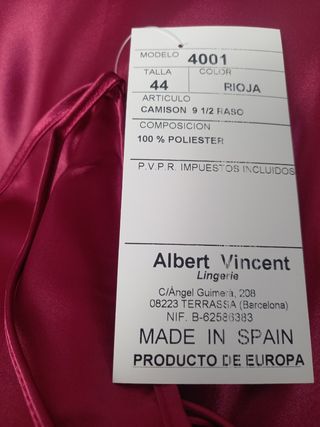 Camisón raso Albert Vincent - Rojo - Talla 44